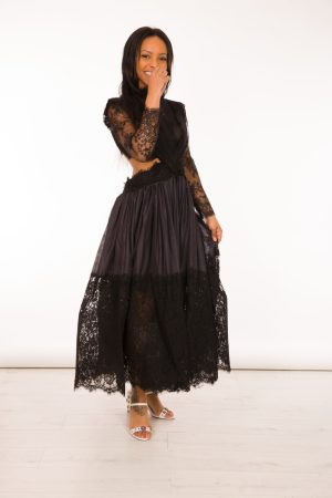 Open back lace insert dress