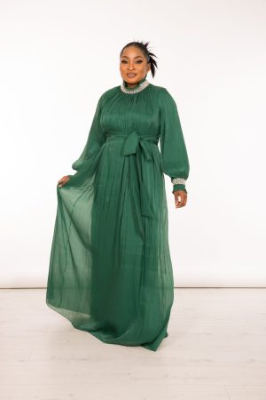 Crystal embellished pleated dress