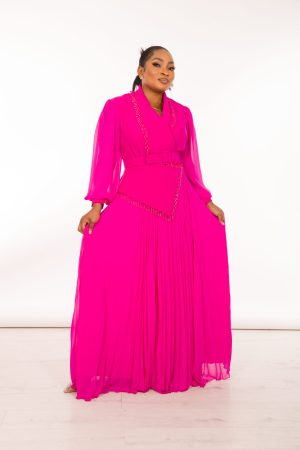 Embellished Pleated Dress