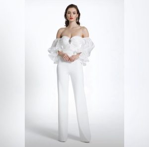 WHITE LANTERN SLEEVE JUMPSUIT