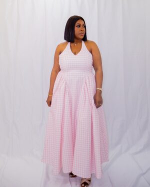 Gingham halter neck dress