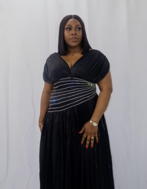 pleated-v-neckline-with-rhinestone-embellishments-dress