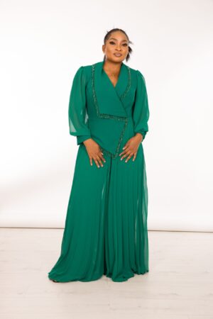 Embellished pleated jumpsuit