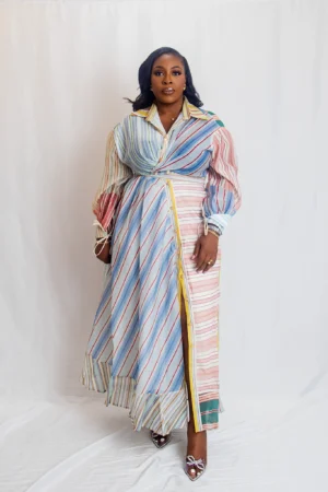Multi striped wrap top and skirt set