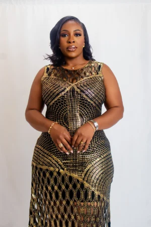 Hollow cut metallic dress