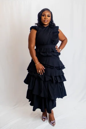 Ruffle tiered midi dress