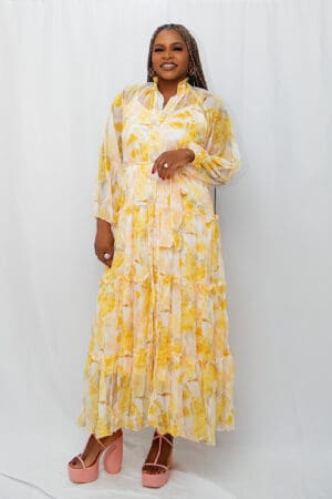 Flora print chiffon midi dress