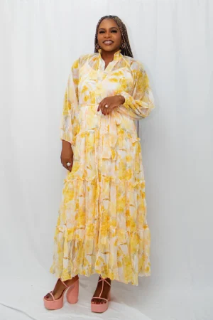 Flora print chiffon midi dress