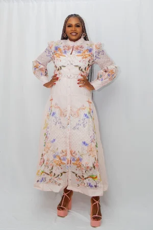 Floral silk linen maxi dress