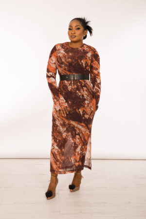 Marble print belted dress