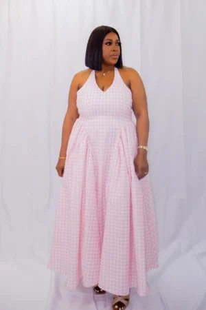 Gingham halter neck dress