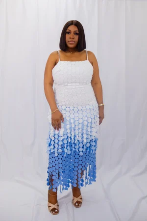 Ombré disc fringed midi dress