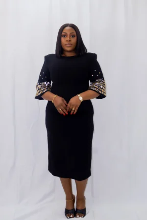 Black Embellished sleeves crepe dress