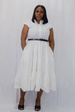 Tiered belted midi dress