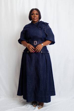 Velvety Denim Skirt and ballon sleeve Top